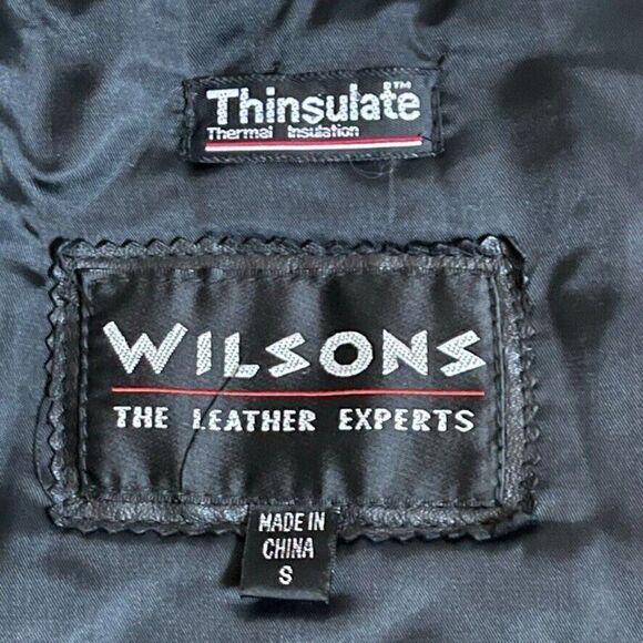 Vintage 1990s Womens Wilsons Leather Black Biker Matrix Thinsulate Jacket Sz S - Picture 2 of 9